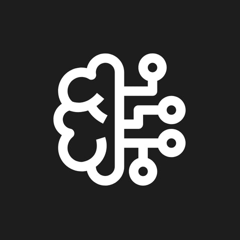 A white icon of a brain and neurons on a dark gray background