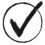 Black checkmark symbol inside a circle on a white background