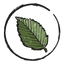 Green leaf illustration inside a black circle on a white background