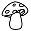 Black and white line drawing of a mushroom