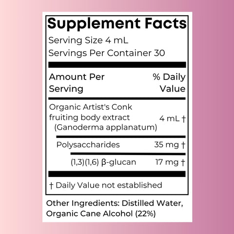 Artist Conk Supplement facts label on a pink background