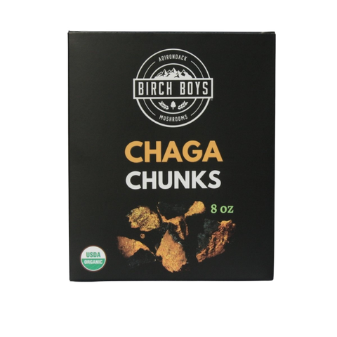 Organic chaga chunks in sealed retail box, 8 oz