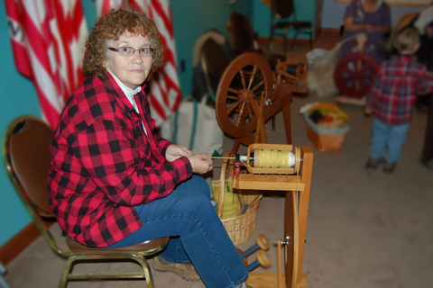 Garrett's Grandmother Mimi spinning wool