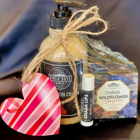 Chaga Skincare Bundle - Birch Boys, Inc.Fragranced with Lavender and PatchouliChaga Skin Cream, Chaga Lip Balm and Chaga Wildflower Shampoo Bar