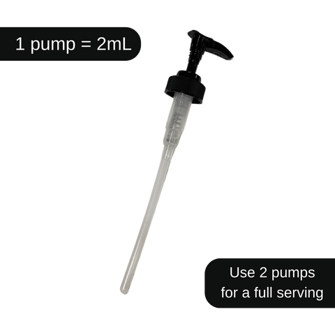 Pump Top for 16oz Tinctures - Birch Boys, Inc.16oz Pump Top, text reading, "1 pump = 2mL, use 2 pumps for a full serving of Birch Boys Mushroom Tinctures."